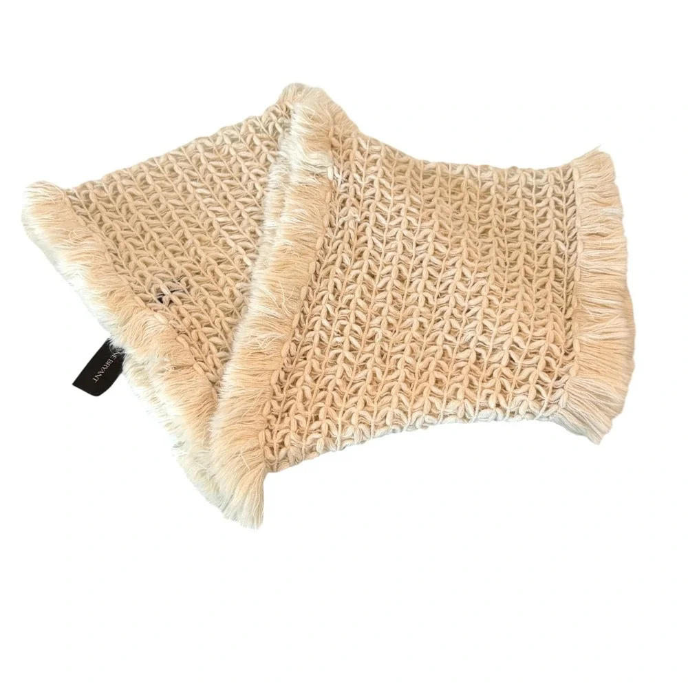 Lane Bryant Crochet Infinity Scarf OS Ivory Cream Chunky Knit Fringe Boho NEW
